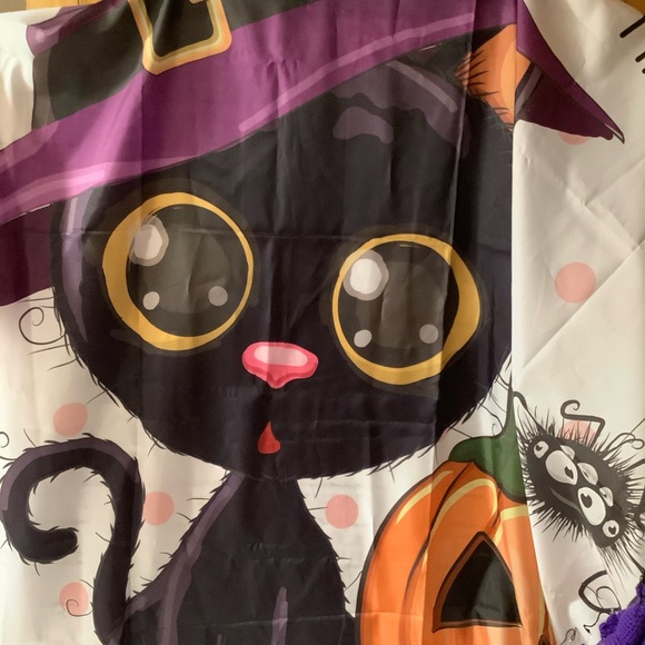 LB Halloween Pumpkins Cat Magic Hat Dots Shower Curtain - Picture 3 of 4